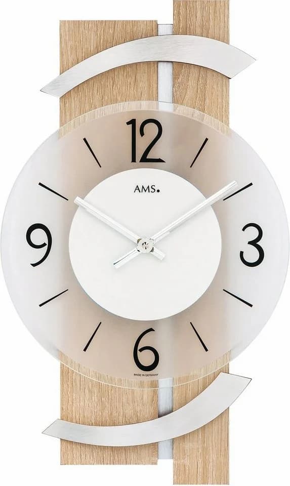 AMS Wanduhr W9546 Braun Sonoma Quarzuhr Holz Glas