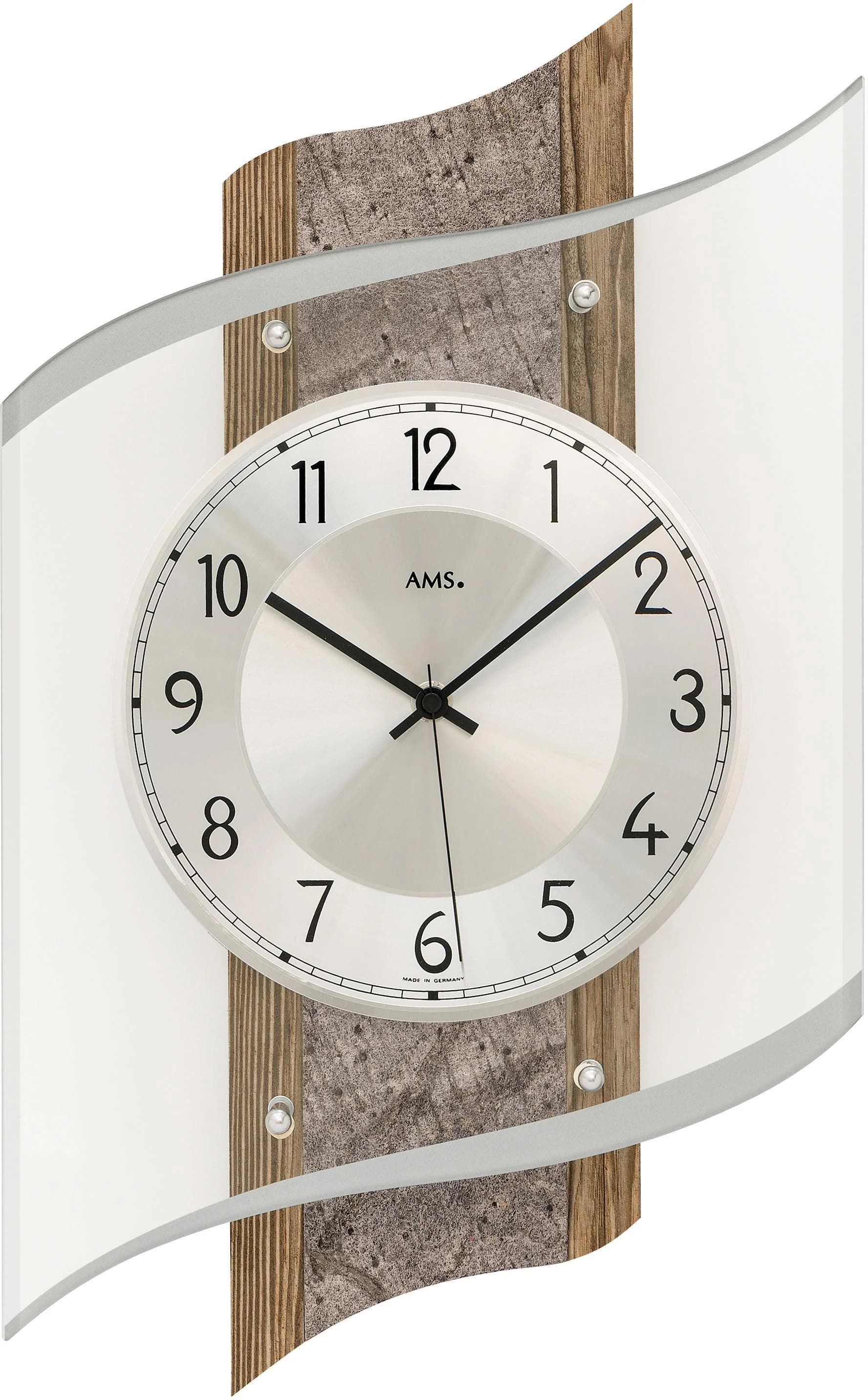 AMS Funkwanduhr F5518 Grau/Nussbaum Quarzuhr mit Funkempfänger