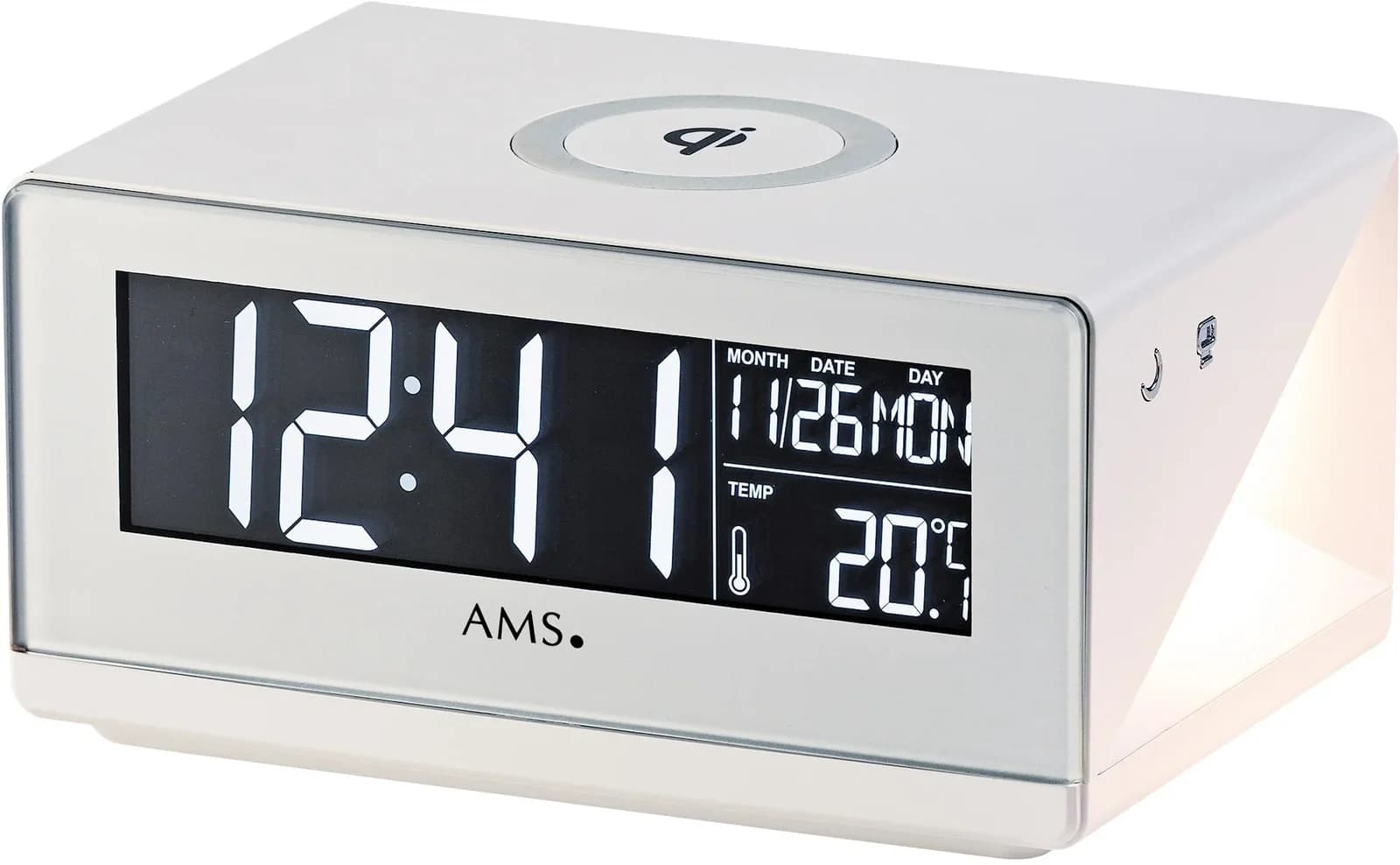 AMS Quarzwecker T1300 Digital Weiß mit LED-Display