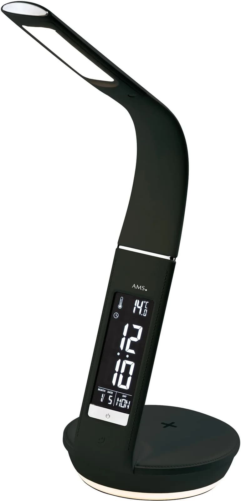 AMS Quarzwecker T1305 Digital LED Schwarz-Weiß mit Ladestation