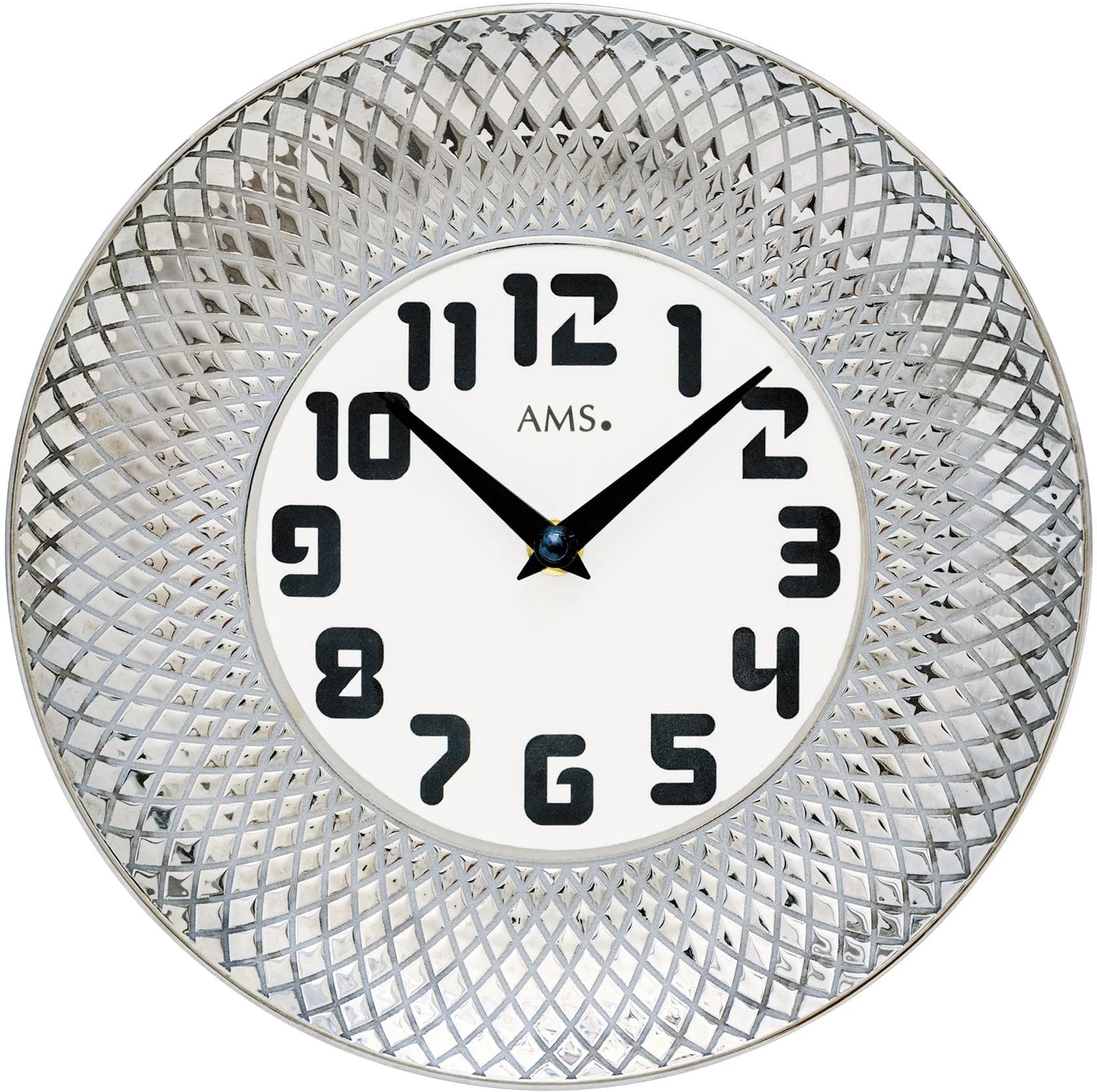 AMS Wanduhr W9614 Silber Keramik Quarzuhr Ø 27cm