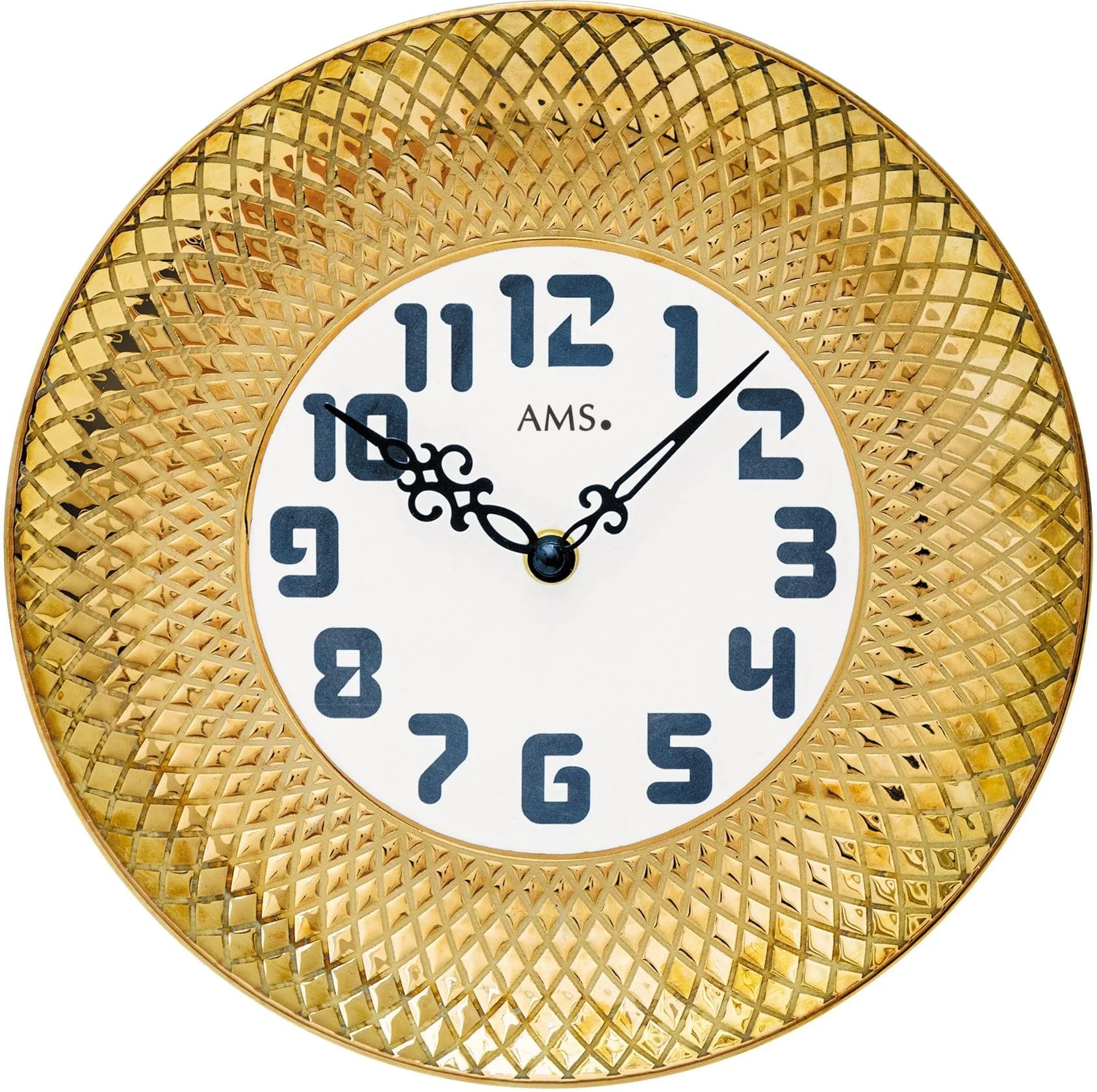 AMS Wanduhr W9615 Gold Keramik Quarzuhr Ø 27cm