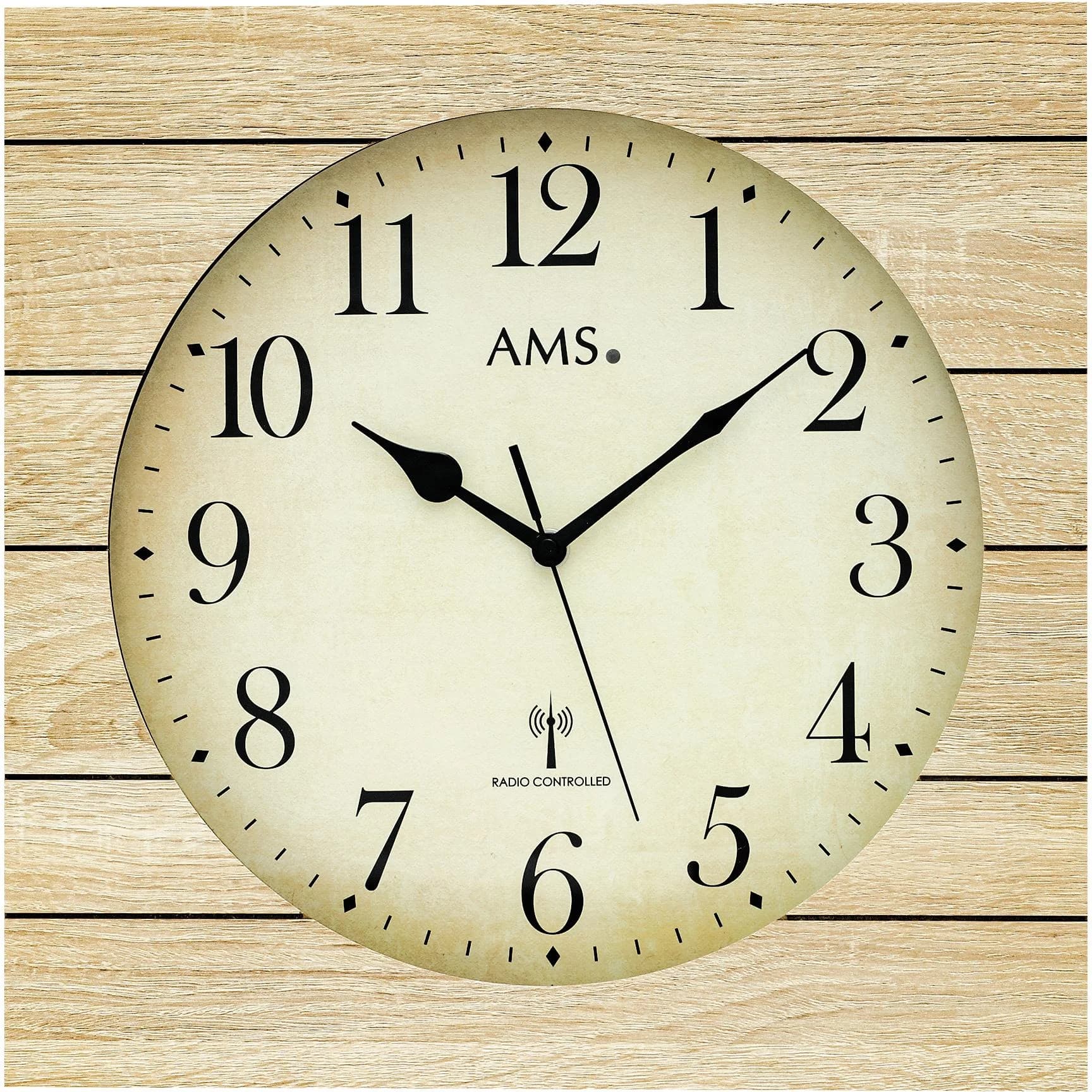 AMS Funkwanduhr F5551 Braun Holz Quarz Made in Germany