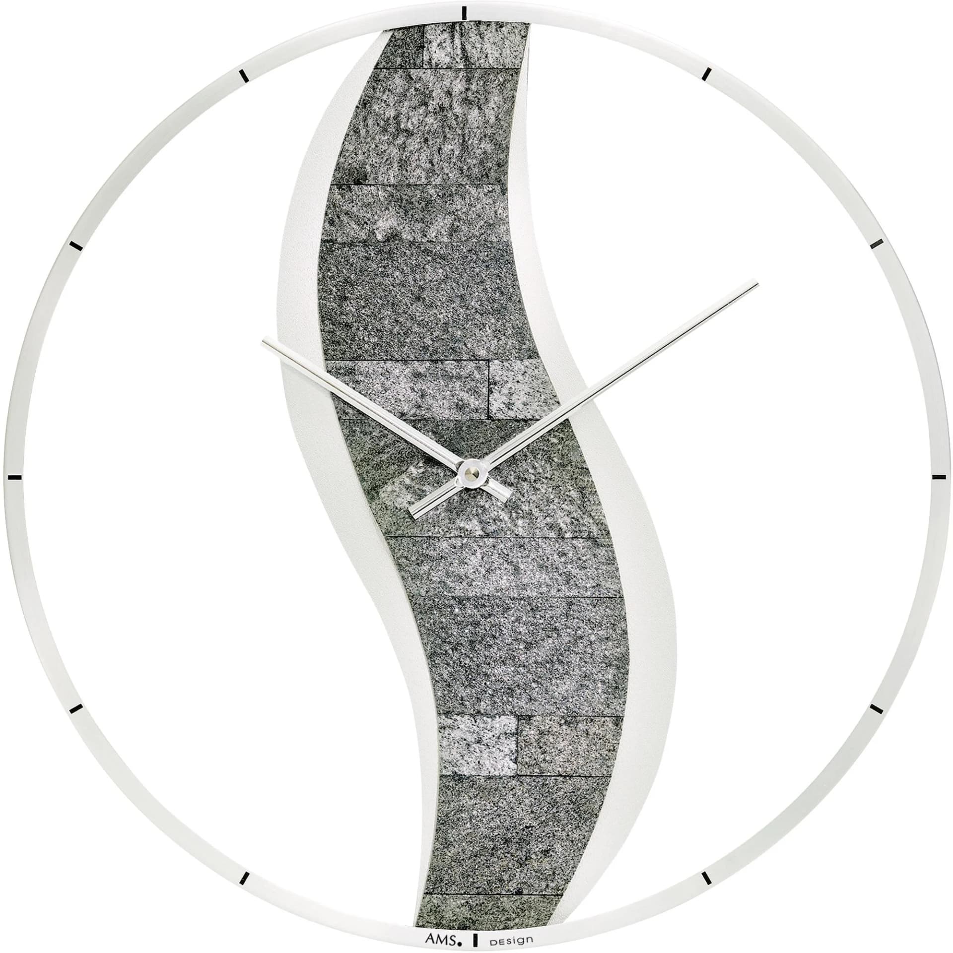AMS Wanduhr W9646 Anthrazit Quarzuhr Holz 40cm