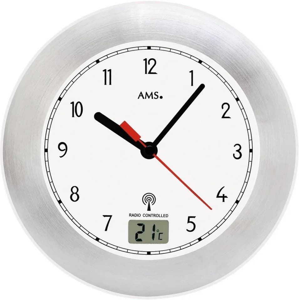 AMS Funkwanduhr F5920 Silber/Weiß Quarzuhr mit Funkempfang