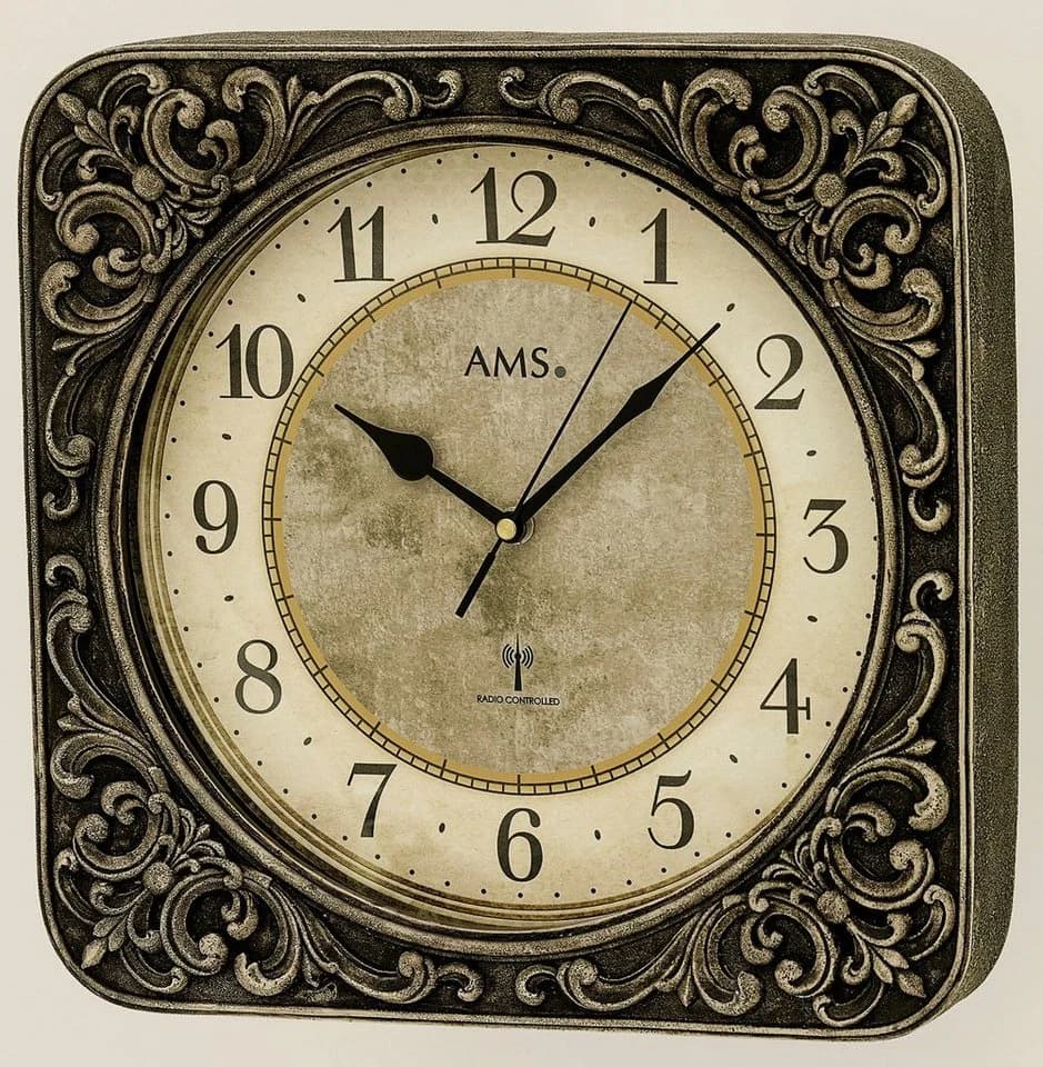 AMS Funkwanduhr F5968 Braun Quarzuhr Resin
