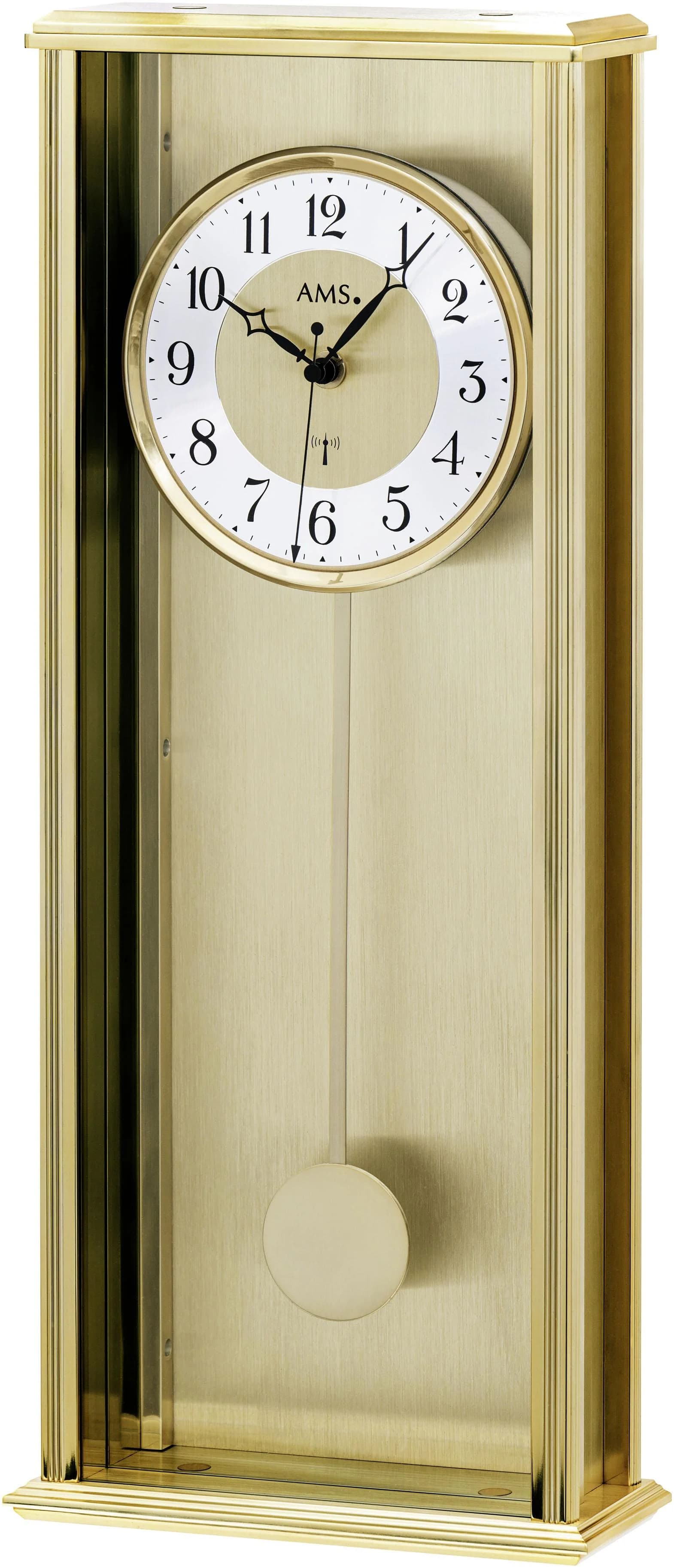 AMS Funk-Pendelwanduhr Silber Aluminium Quarzwerk