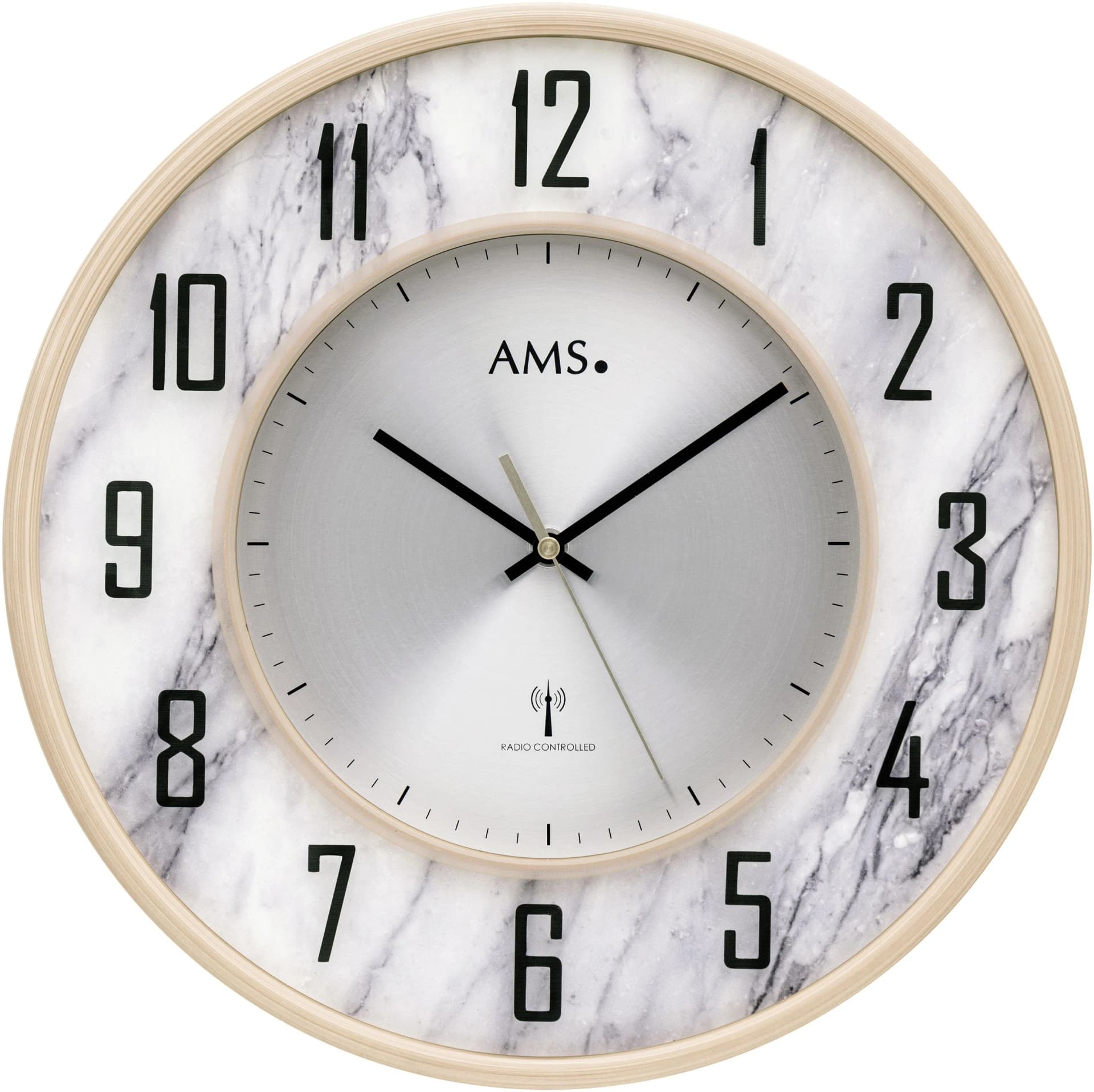 AMS Funkwanduhr bunt Quarzuhr Marmoroptik Ø 34cm