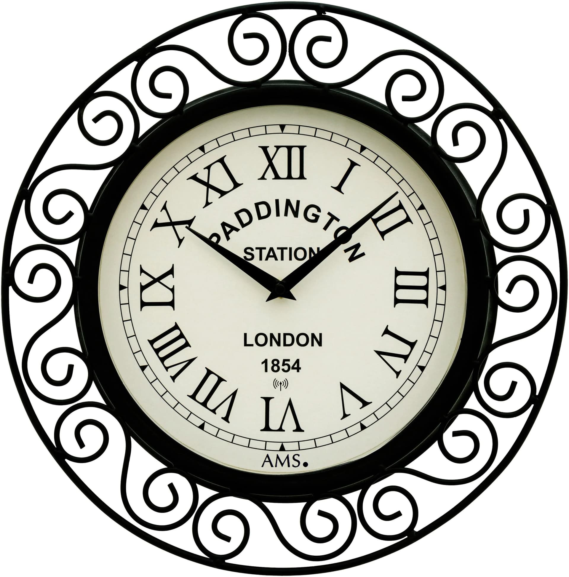 AMS Funkwanduhr Schwarz Quarzuhr Analog 30cm Mineralglas