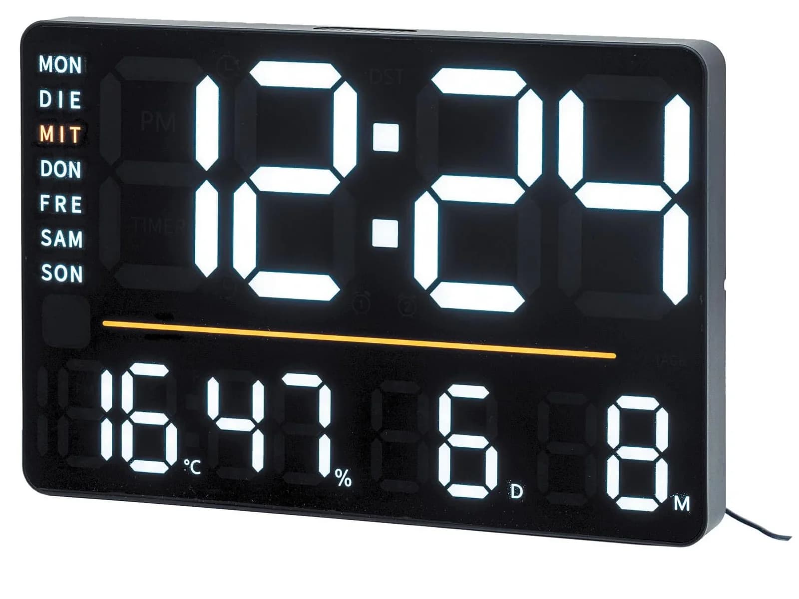 AMS Tischuhr Schwarz Digital LED Quarz Automatischer Kalender