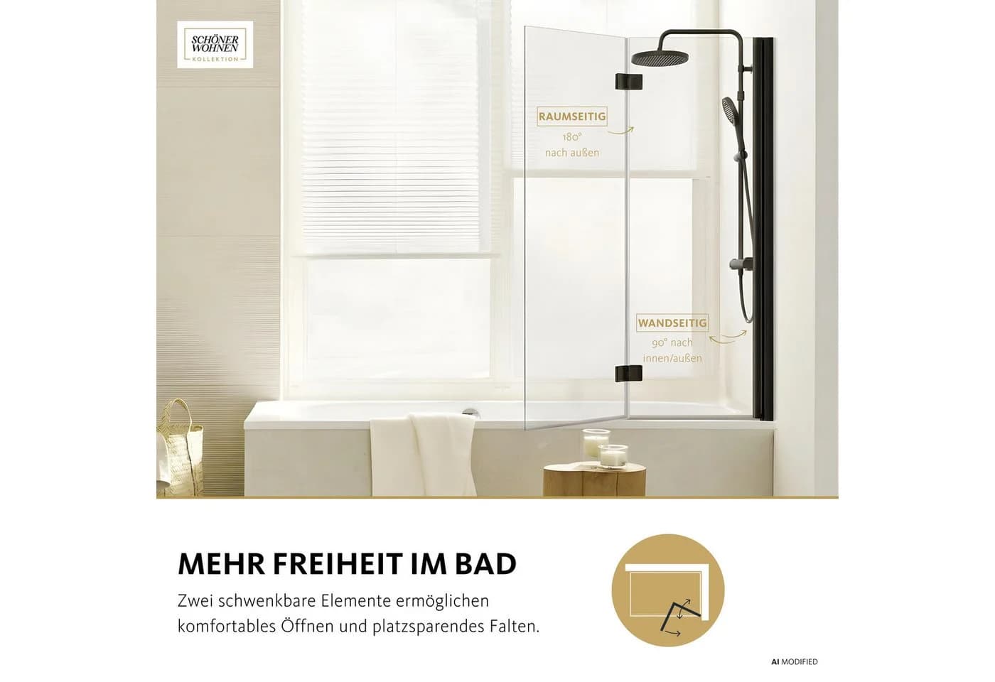 SCHÖNER WOHNEN Badewannenfaltwand ELARA ESG Glas Mattschwarz - Bild 4