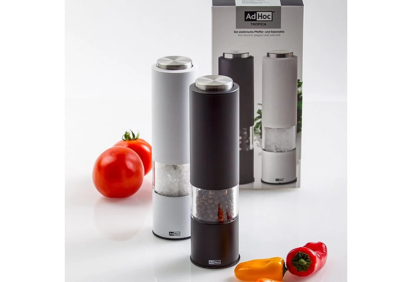AdHoc Salz-/Pfeffermühle Tropica elektrisch Duo Set Keramik-Mahlwerk LED