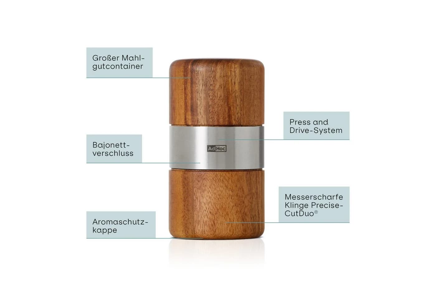 AdHoc Muskatmühle MUSKATO Akazienholz Edelstahl Braun Manuell - Bild 5