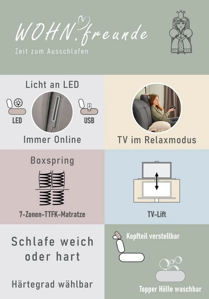 Jockenhöfer Movie Star Boxspringbett mit TV-Lift und LED-Beleuchtung - Bild 4