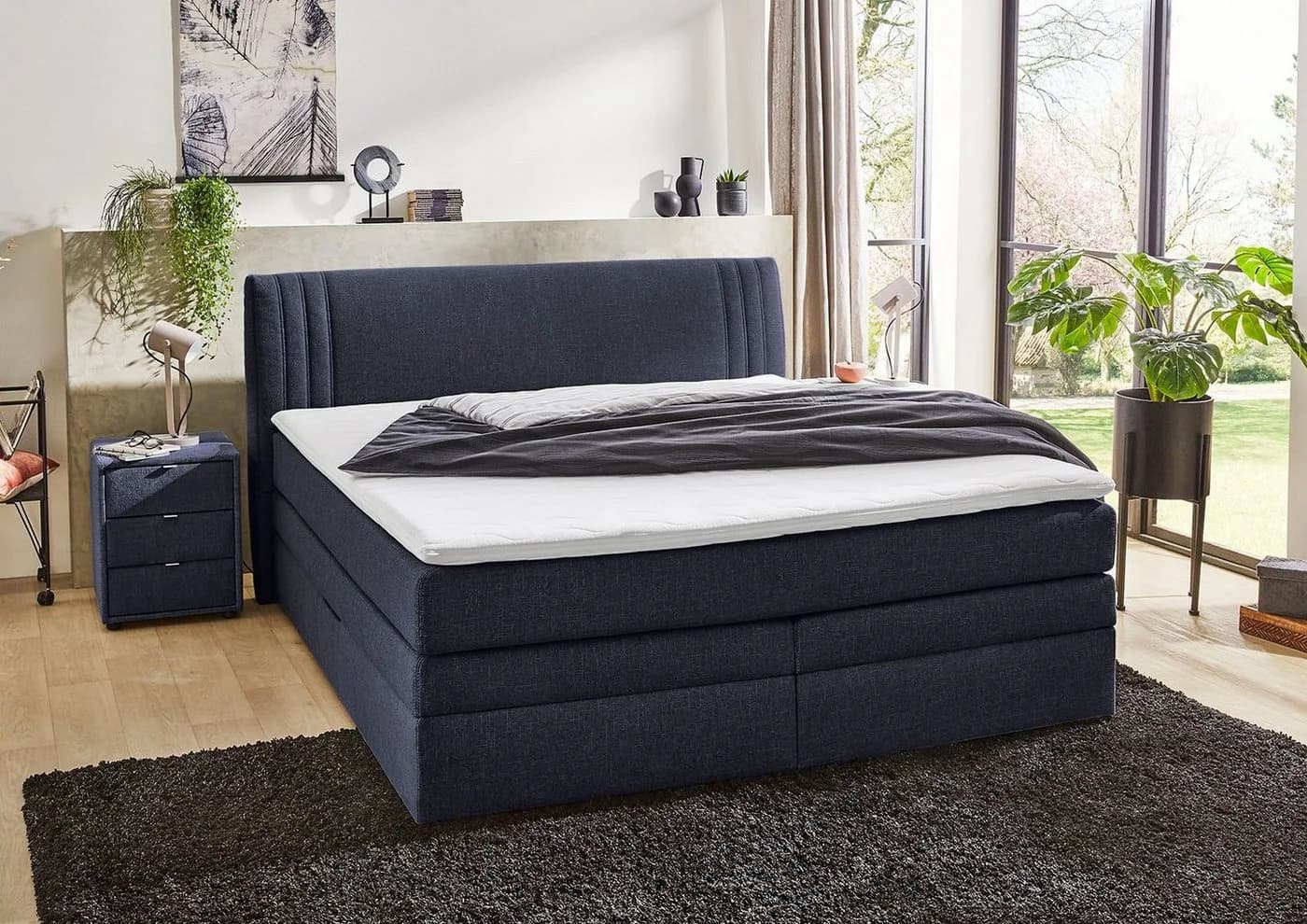 Jockenhöfer Boxspringbett Amira mit Bettkasten und Topper Dunkelblau - Bild 2