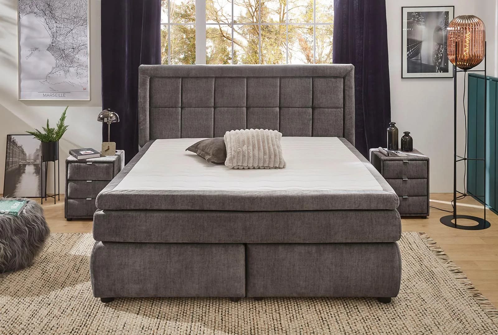 Jockenhöfer Boxspringbett Sophia Grau 180x200 cm mit Topper