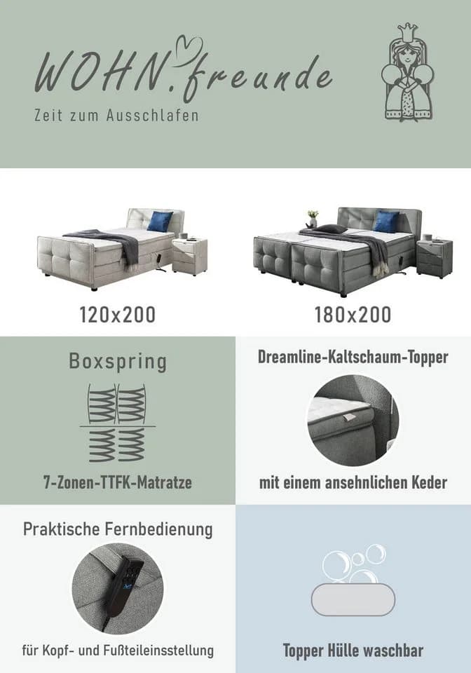 Jockenhöfer Paloma Boxspringbett elektrisch verstellbar Grau - Bild 4
