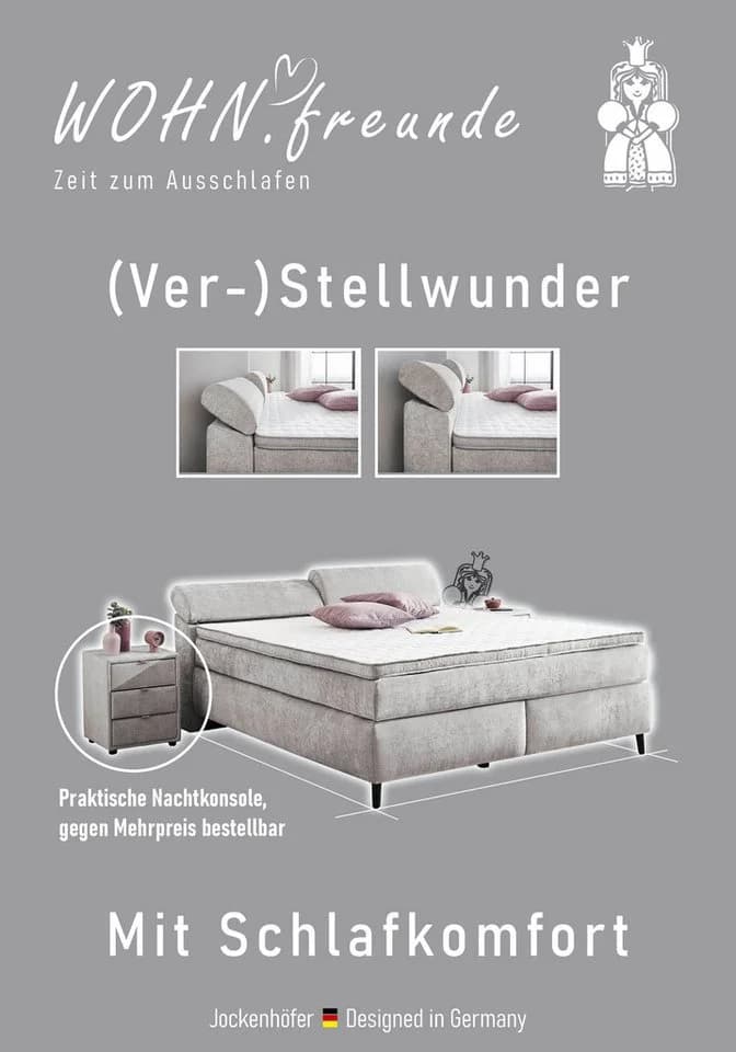 Jockenhöfer Boxspringbett Diva hellgrau mit höhenverstellbarem Kopfteil - Bild 3