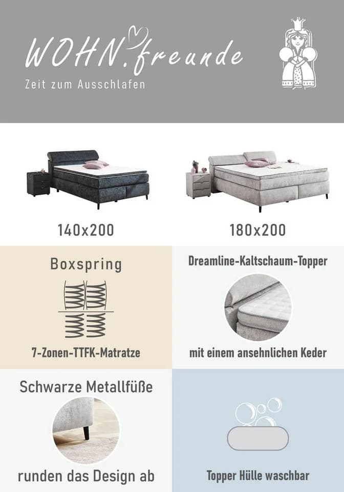 Jockenhöfer Boxspringbett Diva hellgrau mit höhenverstellbarem Kopfteil - Bild 4