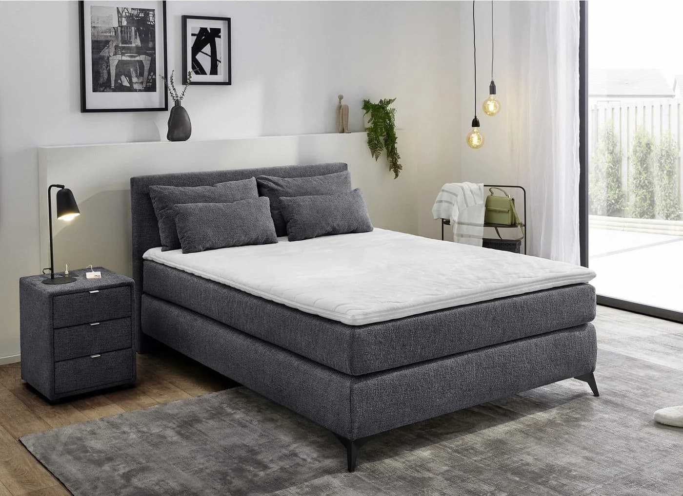 Boxspringbett Paulina Anthrazit mit Topper und Kissen - Bild 2