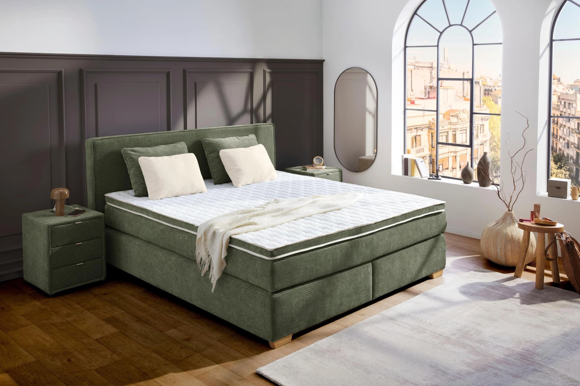 Boxspringbett Ronja von Jockenhöfer mit 7-Zonen-Tonnentaschen-Federkernmatratzen und Kaltschaum-Topper
