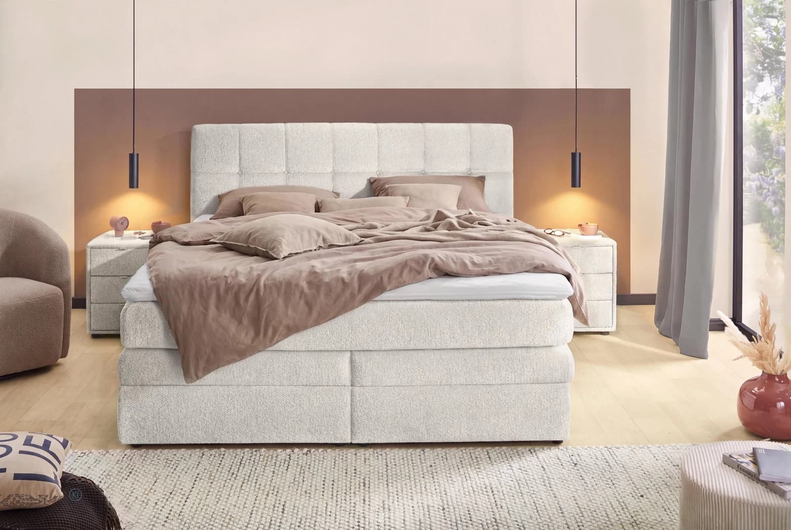 Jockenhöfer Boxspringbett Amy mit Bettkasten und Topper Beige