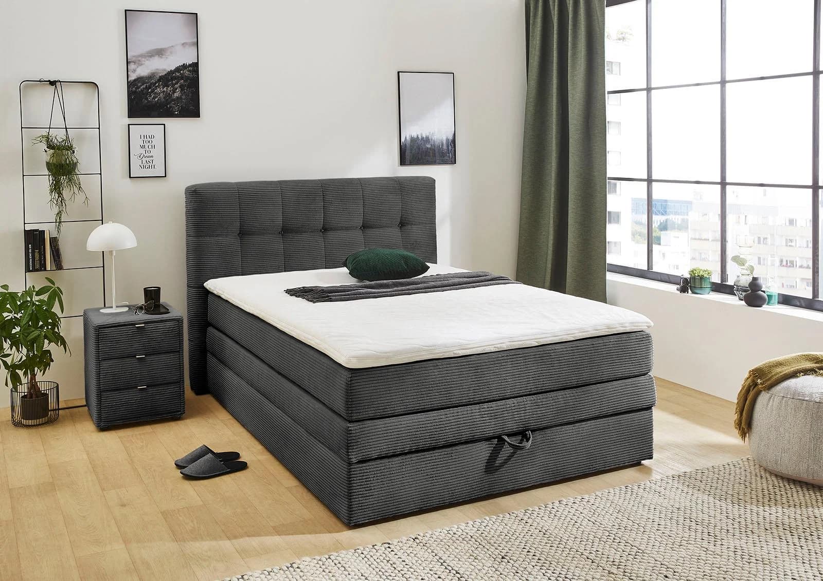 Jockenhöfer Boxspringbett Amy mit Bettkasten und Topper anthrazit