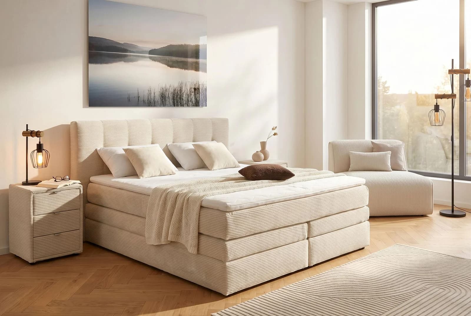 Jockenhöfer Boxspringbett Amy mit Bettkasten und Topper Beige