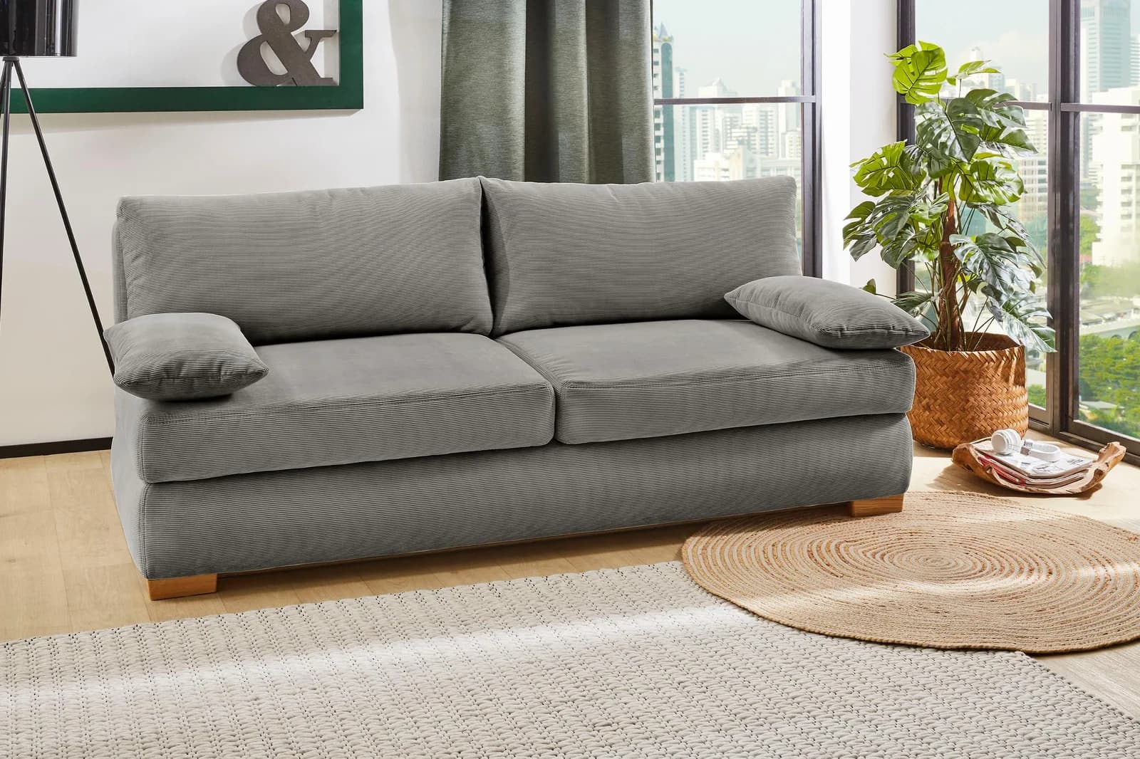 Jockenhöfer Schlafsofa Derby Grau mit Bettkasten & Topper