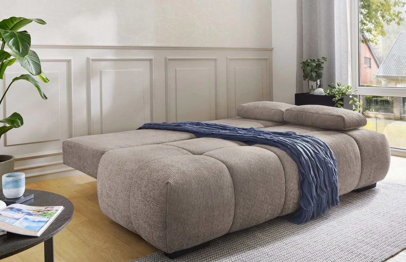 Trendiges Schlafsofa in Greige - Polyester