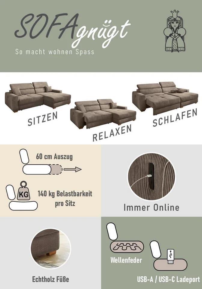 Jockenhöfer Ecksofa Slider L-Form Anthrazit mit elektr. Sitztiefenverstellung - Bild 5