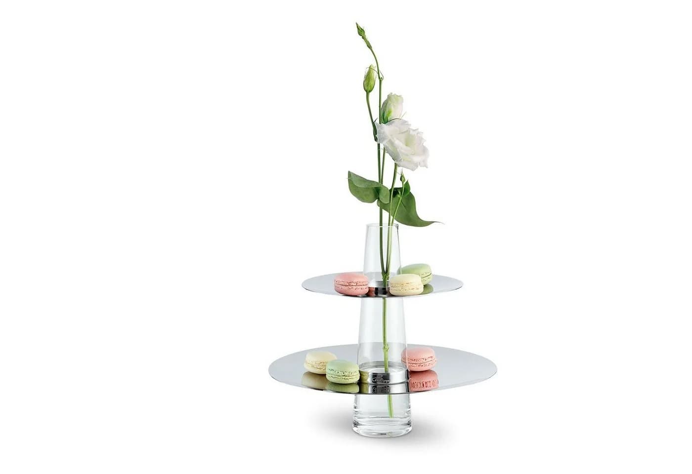 PHILIPPI Etagere mit Vase FONTAINE silberfarben Glas Edelstahl