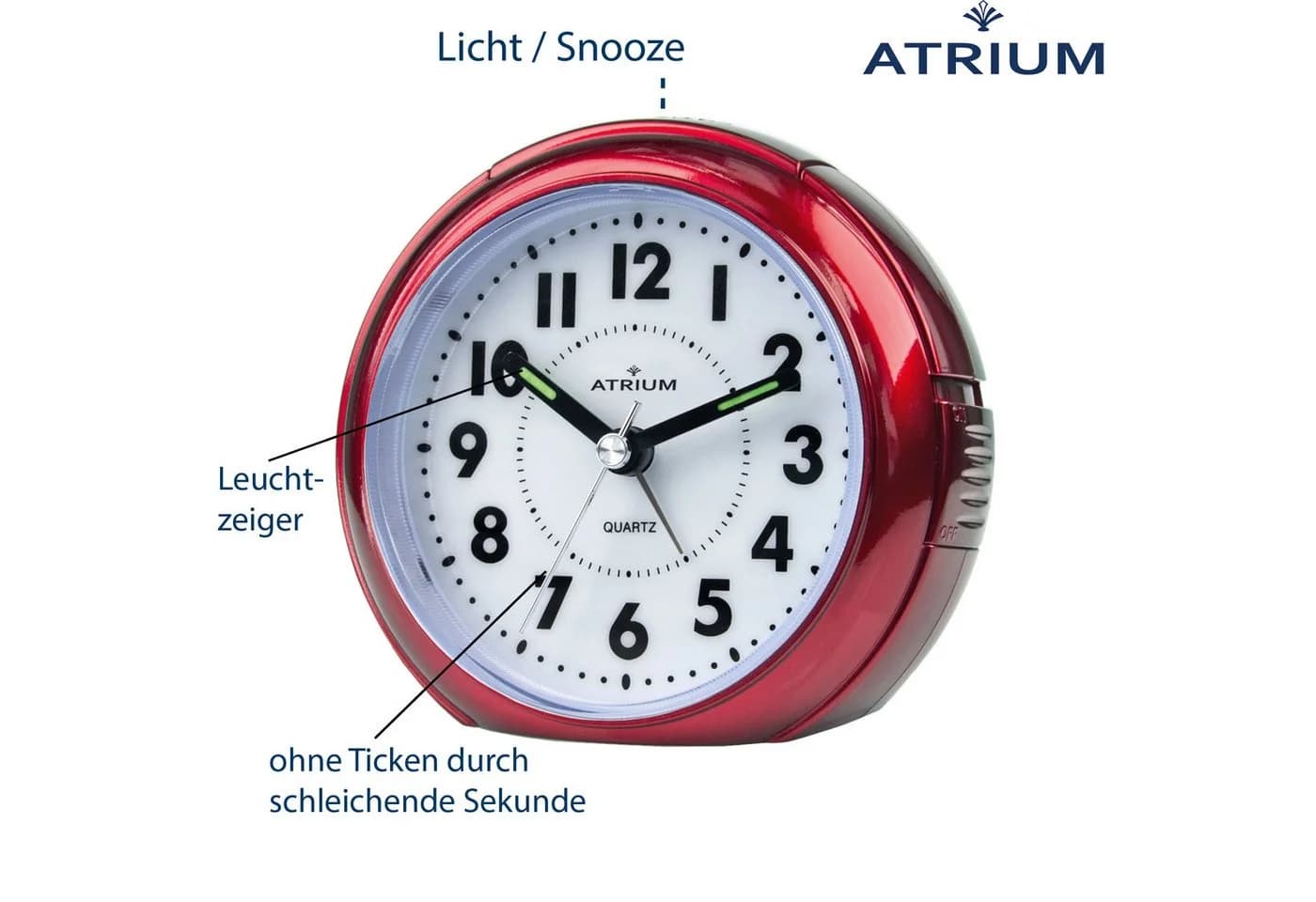 Atrium Quarzwecker A240 Rot Metallic Snooze Licht - Bild 3