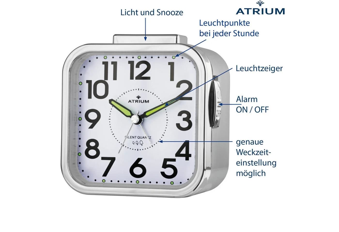 Atrium Quarzwecker A530-19 Silber Schleichende Sekunde Snooze - Bild 3