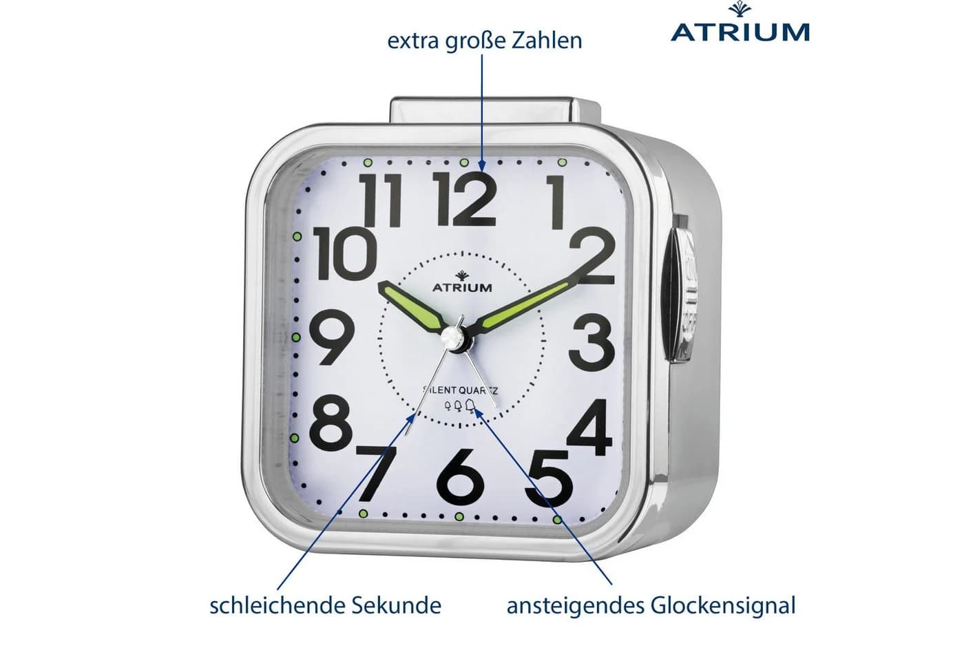Atrium Quarzwecker A530-19 Silber Schleichende Sekunde Snooze - Bild 4