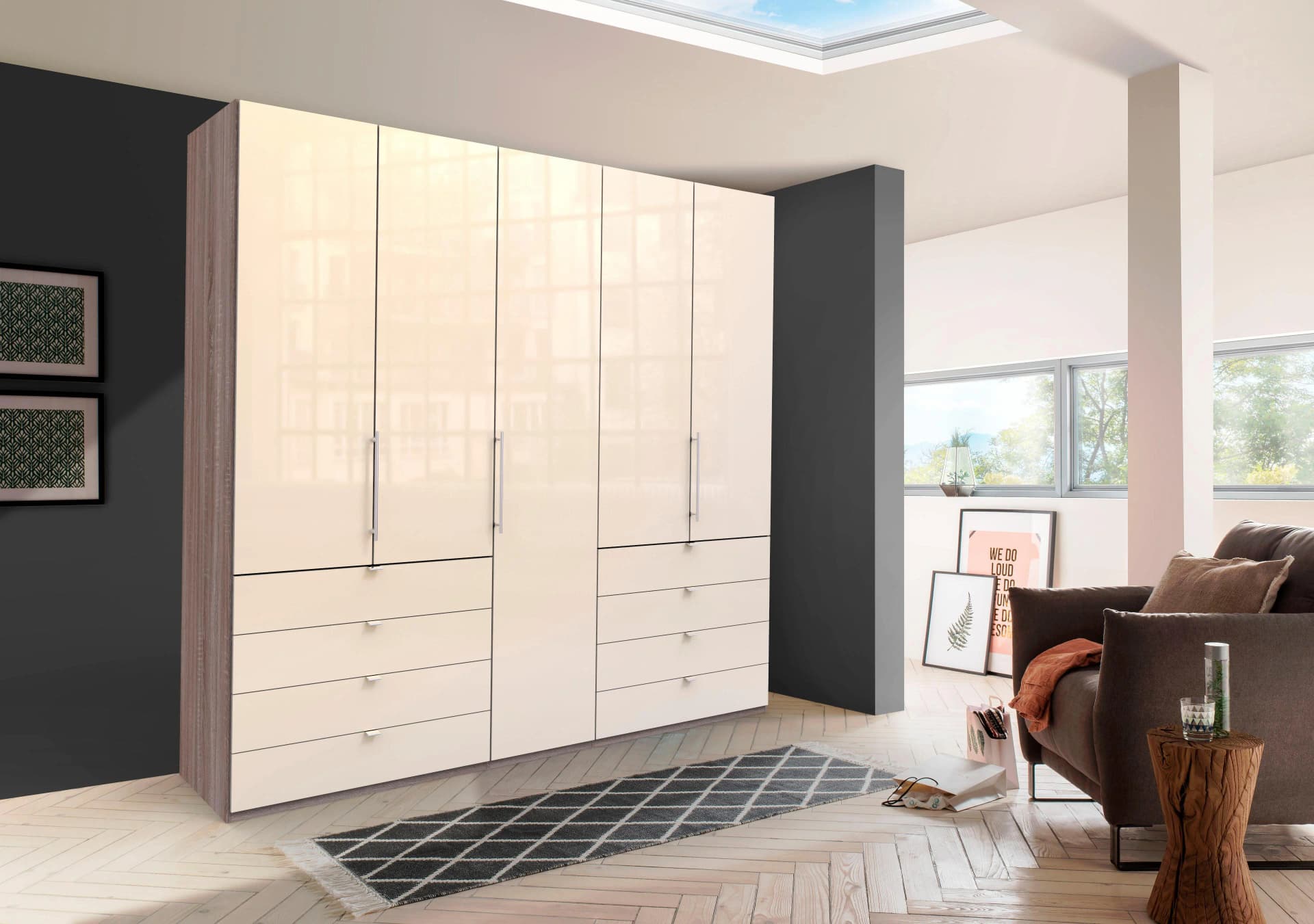 WIEMANN Loft Falttürenschrank Weiß Glas 300cm