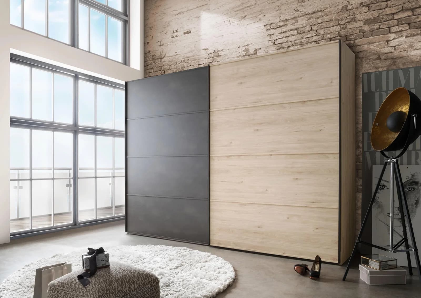 WIEMANN Schwebetürenschrank Brüssel Beige Grau 250 cm