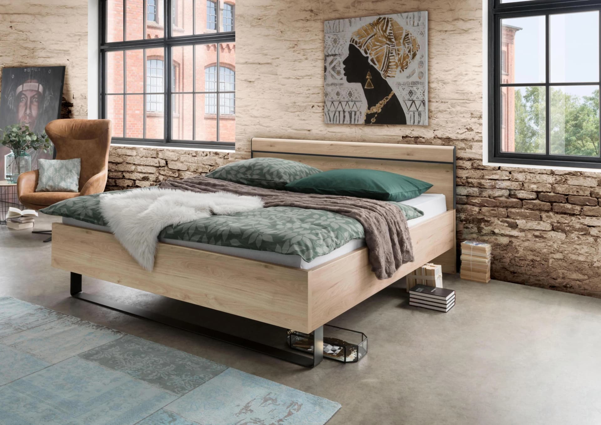 Bett WIEMANN Brüssel Beige Steineiche Metallfüße