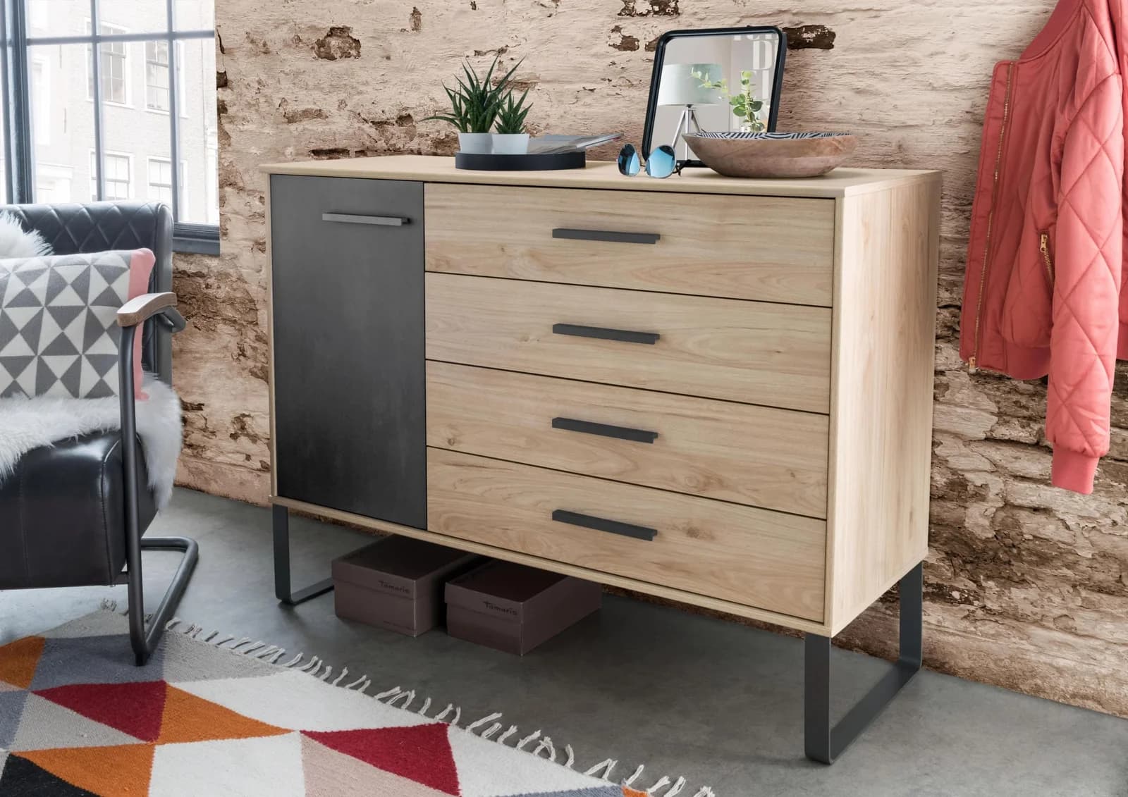 Kombikommode Wiemann Brüssel Beige Steineiche Nachbildung Schiefer Nachbildung