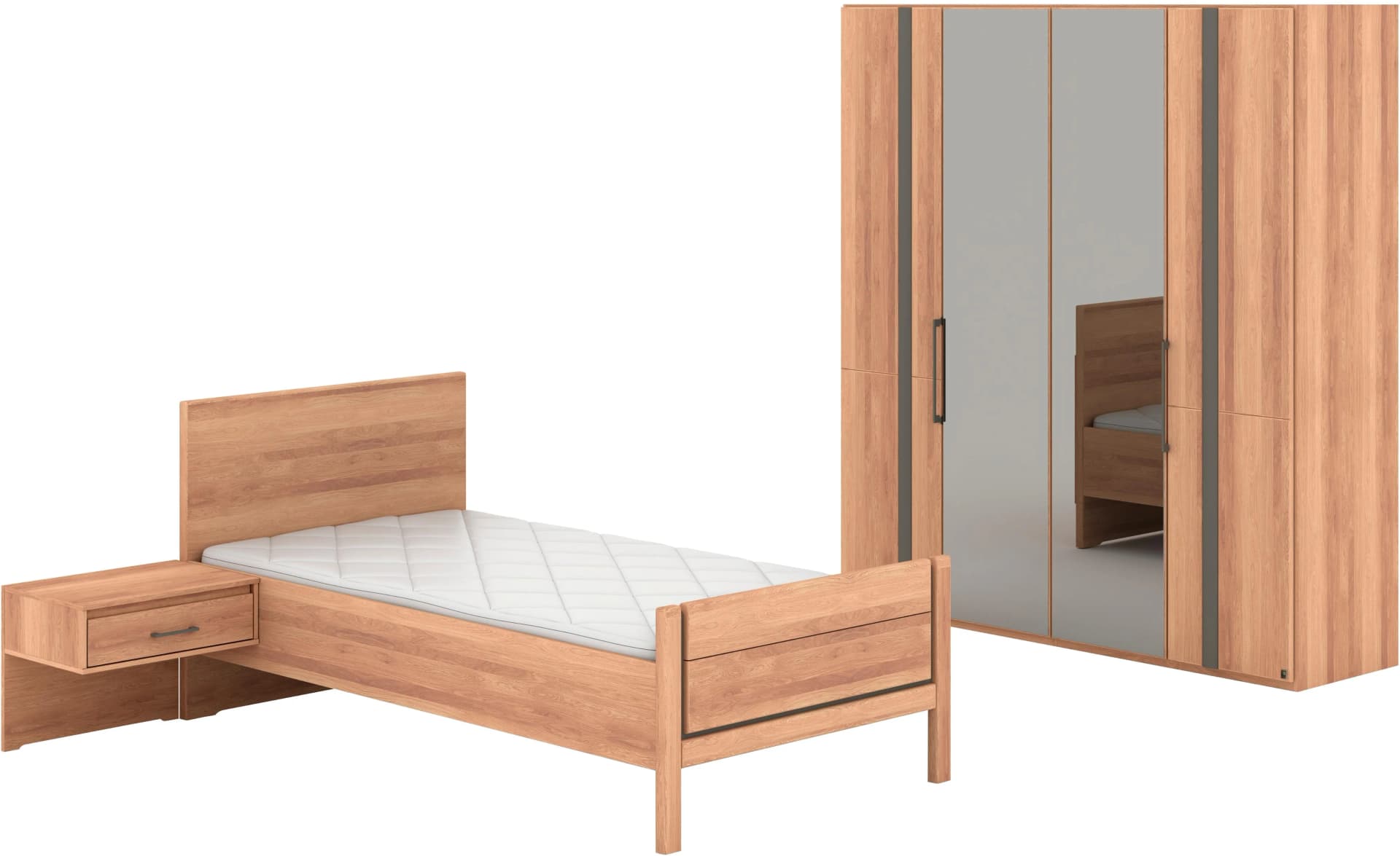 Schlafzimmer-Set aus Massivholz und Glas