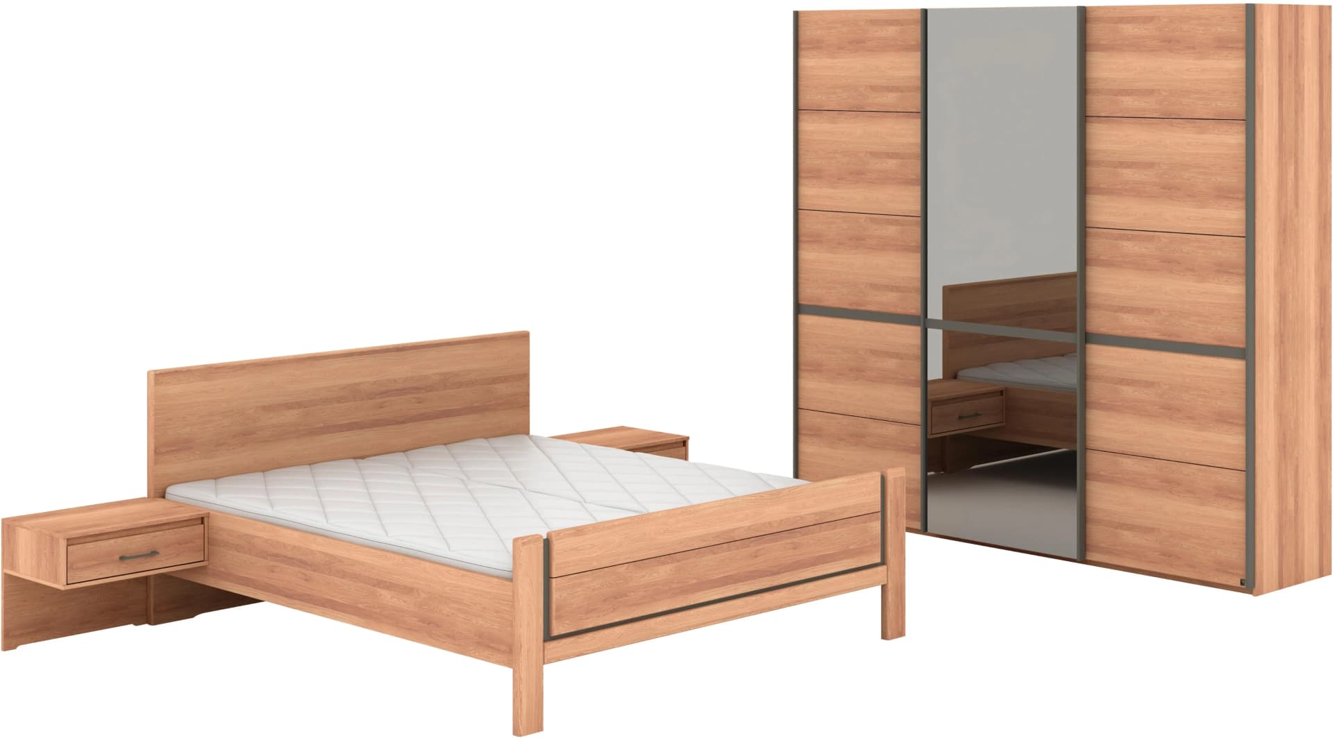 Musterring Schlafzimmer-Set Sorrent, Kleiderschrank, Bett & Nachtkommoden, teilmassiv Eiche