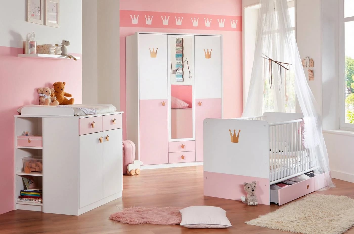 WIMEX Babybett Cindy2 Weiß/Rosé mit Schlupfsprossen