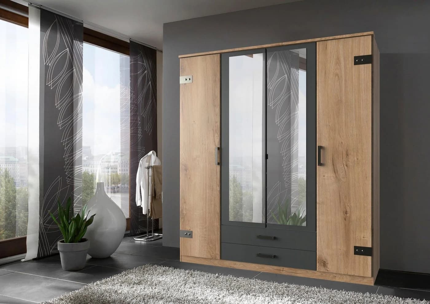 WIMEX Kleiderschrank Cork Industrial Design Grau Braun