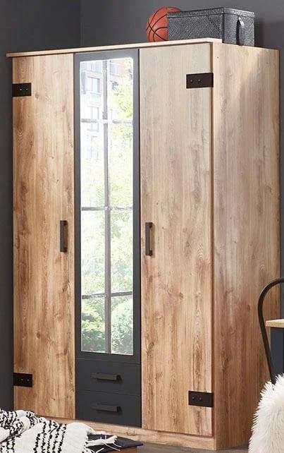 Wimex Liverpool Kleiderschrank 3-türig mit Spiegel Industrial Design - Bild 3