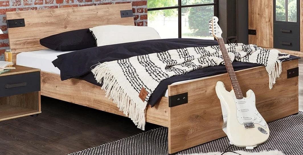 WIMEX Bett Liverpool Loft-Style Grau Holzwerkstoff