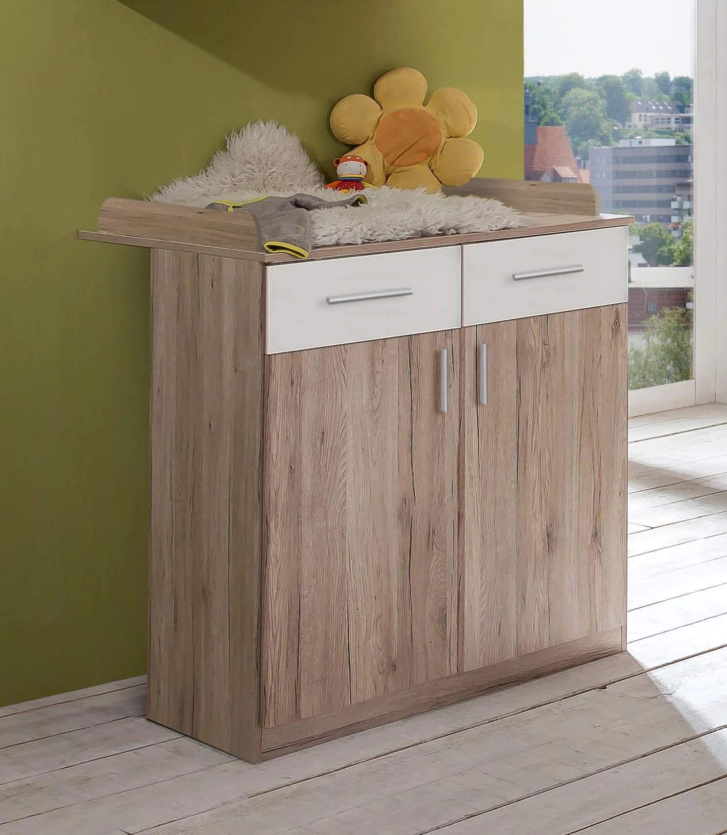 WIMEX Wickelkommode Joker Weiß Eiche 2 Schubladen 2 Türen