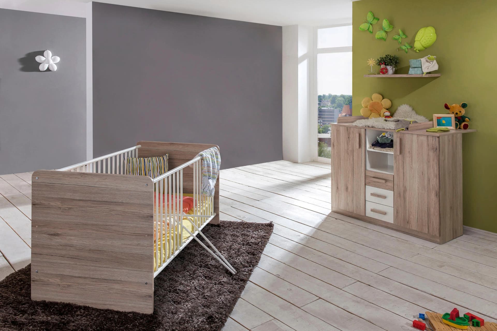 WIMEX Babymöbel-Set Bergamo Bett & Wickelkommode Weiß/Eiche