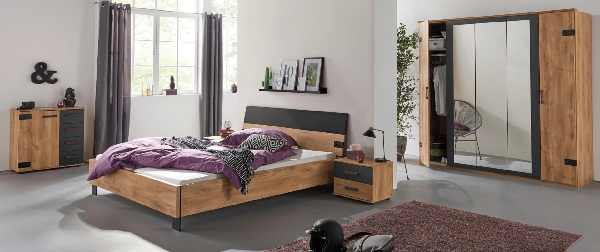 WIMEX Malmö Drehtürenschrank Grau Industrial Look mit Spiegel