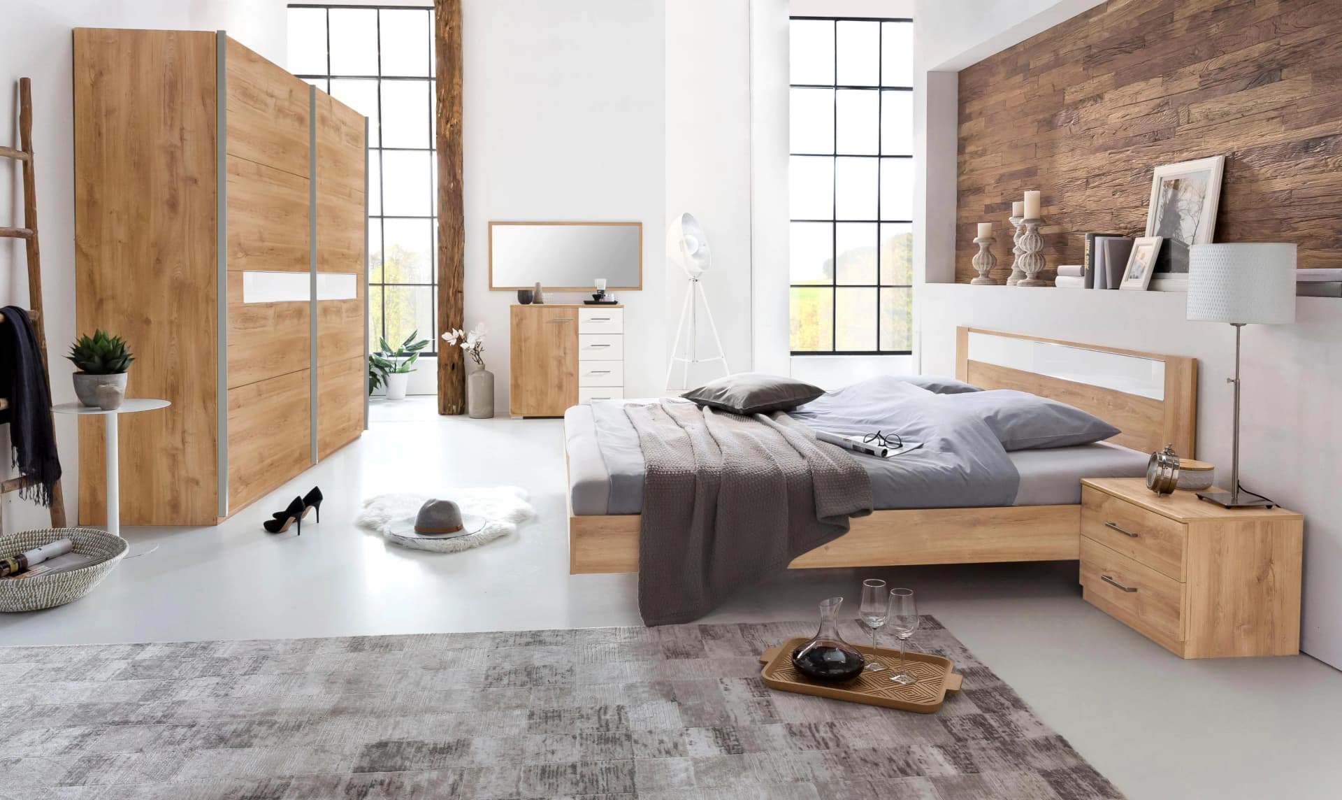 Wimex Schlafzimmer-Set Petra/Pamela 4-tlg. Braun/Weißglas