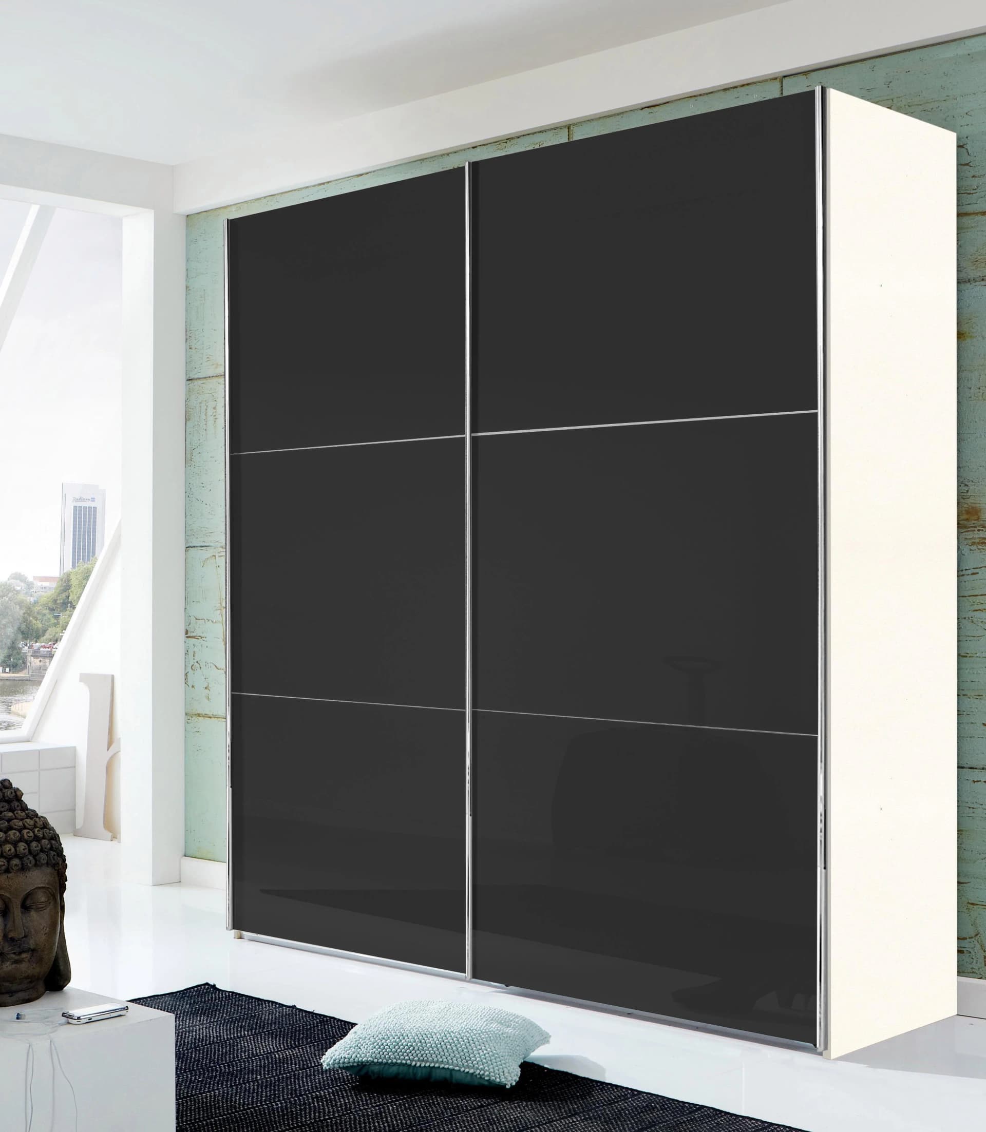 WIMEX Level Schwebetürenschrank Weiß Grauglas 200cm